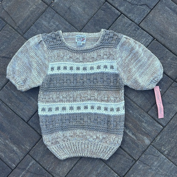 Vintage Handknit Ramie Blend Short Sleeve Sweater Women Medium Casual NWT - Picture 3 of 7